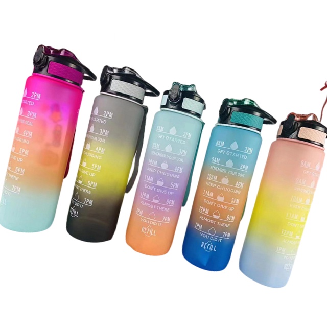 1L Motivational Water Bottle with Time Marker & Straw-BPA Free Locking ...