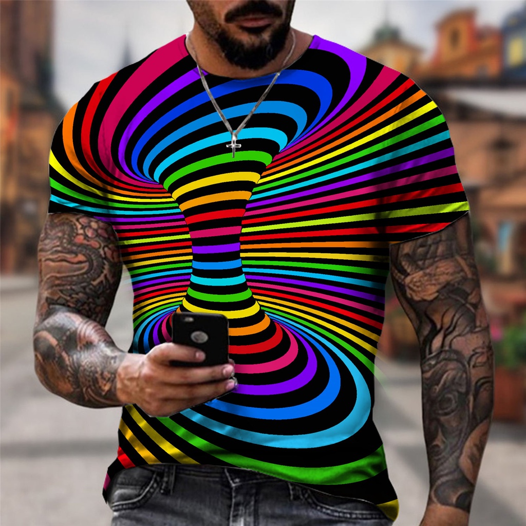 Newest Fashion Men/women Rainbow 3D Printing T Shirt Vertigo Hypnotic ...