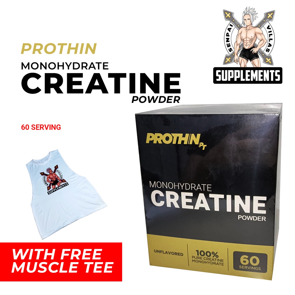 PROTHIN MONOHYDRATE CREATINE POWDER 60 SERVINGS WITH FREE MUSCLE TEE ...