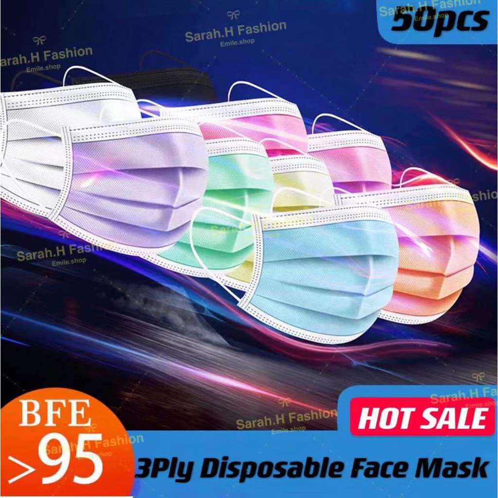 Big SALE! Colored Face mask 3-Ply Disposable Surgical Face Mask 50 pcs ...