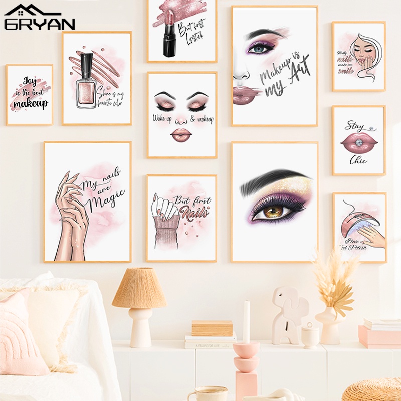 Girl Makeup Poster Eyebrow Eyelashes Nail Lipstick Manicure Beauty ...