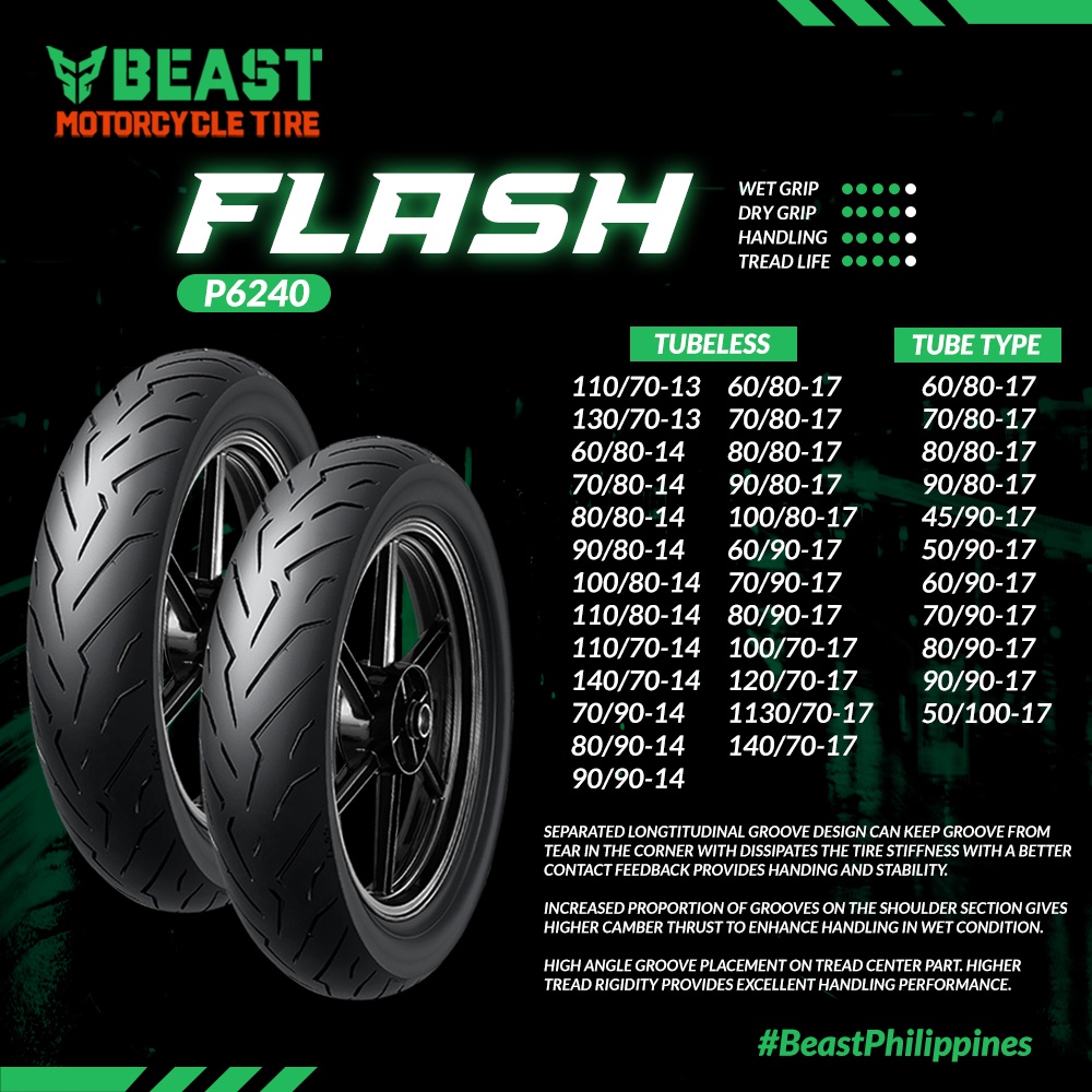 Beast Tire Flash P6240 Tubeless Tire R13 R14 17 Motorcycle Tires