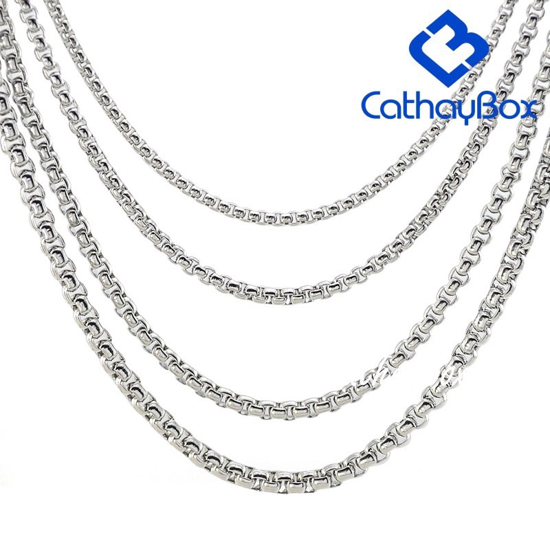 Silver Tone Men's Stainless Steel Double Linked Square Rolo Box Chain ...