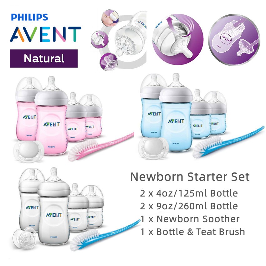 Philips Avent Natural Newborn Starter Set ( Clear , Blue , Pink ...