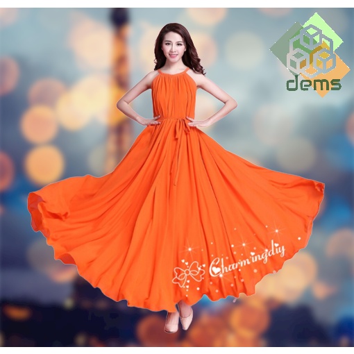 FASHIONABLE KOREAN STYLE HALTER CHIFFON FLOWY PLAIN COLORS MAXI DRESS FOR  WOMEN BEST QUALITY | Shopee Philippines