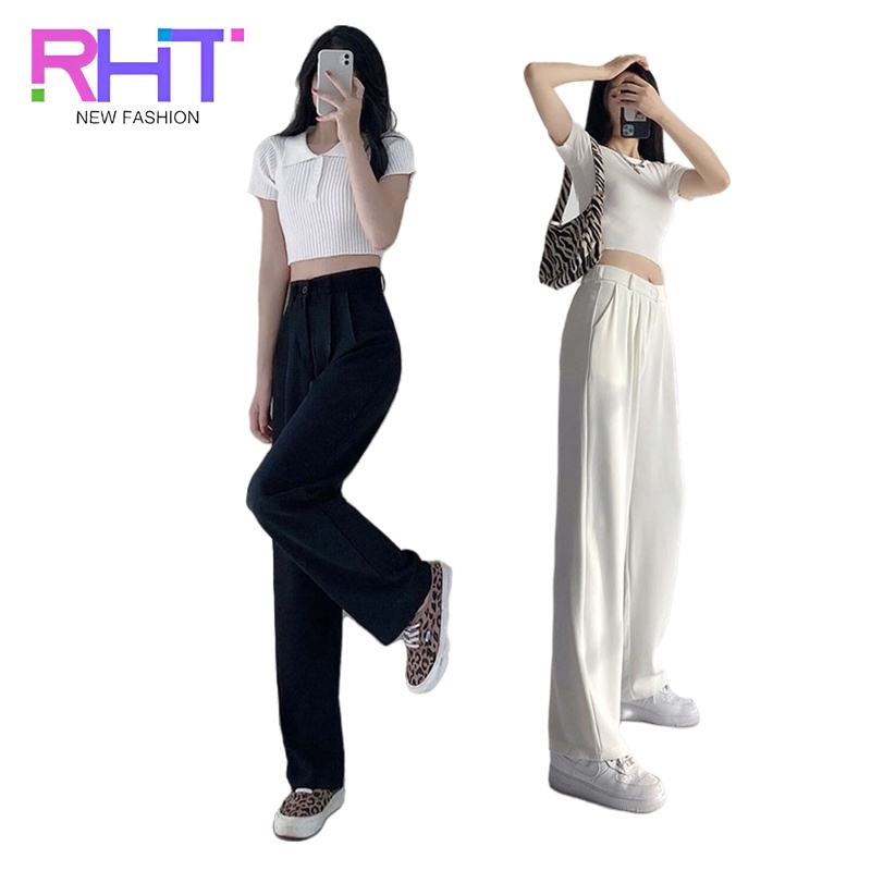 RHT Korean Wide Leg Pants Casual Straight High Waist Pants for women ...