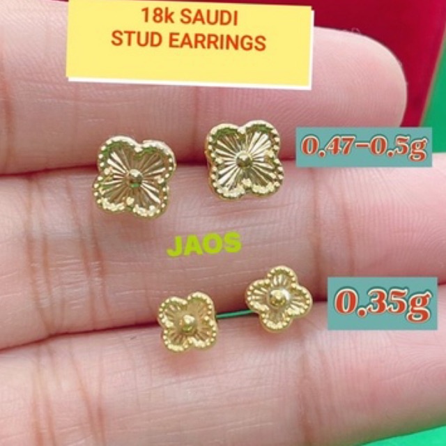 PAWNABLE 18k SAUDI GOLD STUD CLOVER EARRINGS | Shopee Philippines