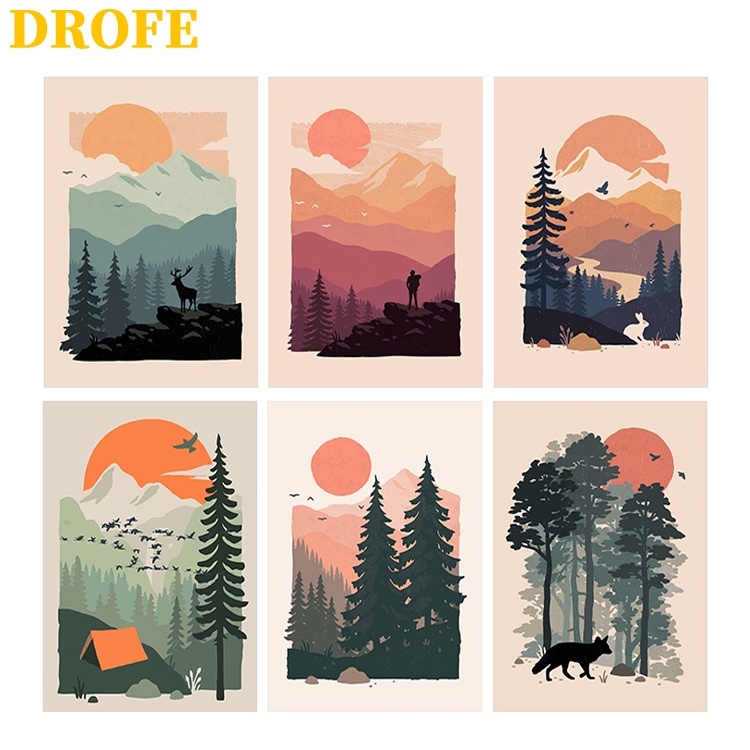 DROFE 20x30cm With Frame & Color Canvas Forest Illustration Series ...