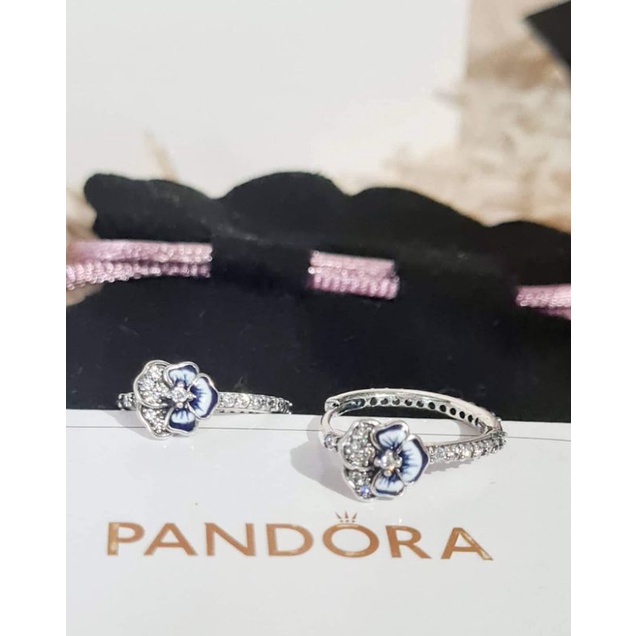 Pandora Blue Pansy Flower Hoop Earrings Shopee Philippines