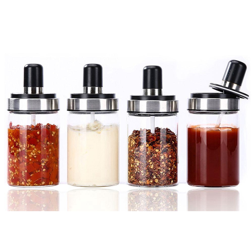 Smart spice jar with spoon, black lid spice box | Shopee Philippines