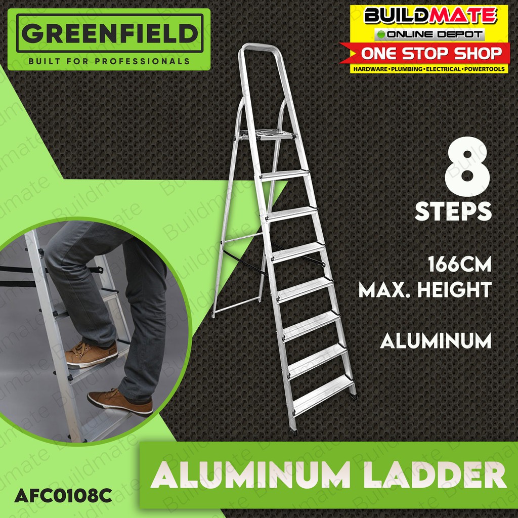 GREENFIELD 8 STEP Aluminum Home Ladder AFC0108C 060400008 •BUILDMATE