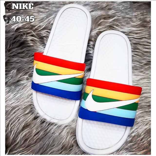 Nike store rainbow slippers