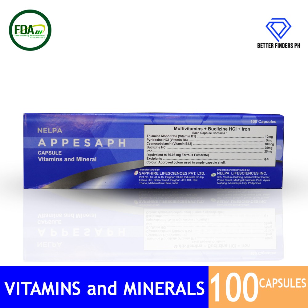 Nelpa Appesaph Multivitamins + Buclizine HCl + Iron Vitamin B Complex