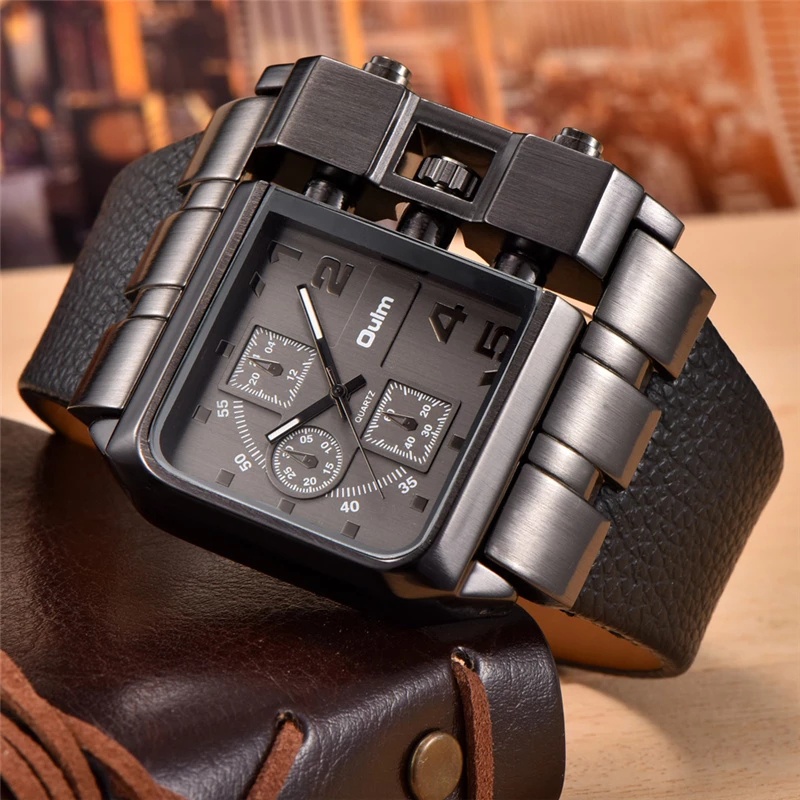 Oulm 3364 Casual Wristwatch Square Dial Wide Strap Men's Quartz Watch  Luxury Brand Male Clock Super Big Men Watches montre homme