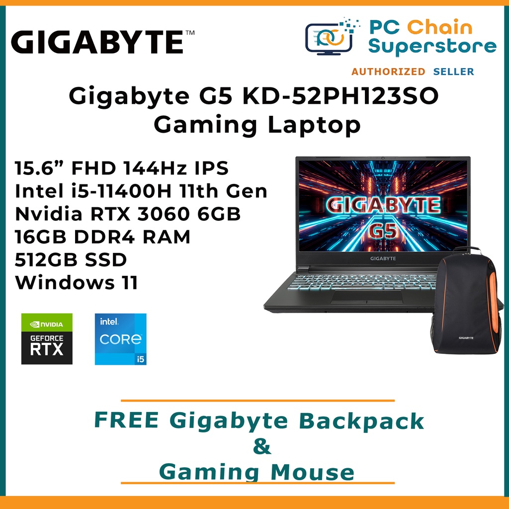 GIGABYTE G5 KD52PH123SO Gaming Laptop 15.6" FHD IPS 144hz Intel i5
