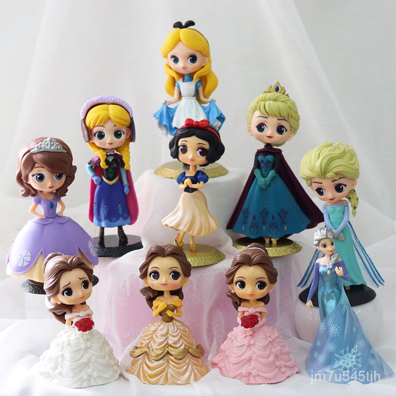 Princess Toys Q Posket Frozen Elsa Anna Cinderella Belle Action Figures Model Cake Topper