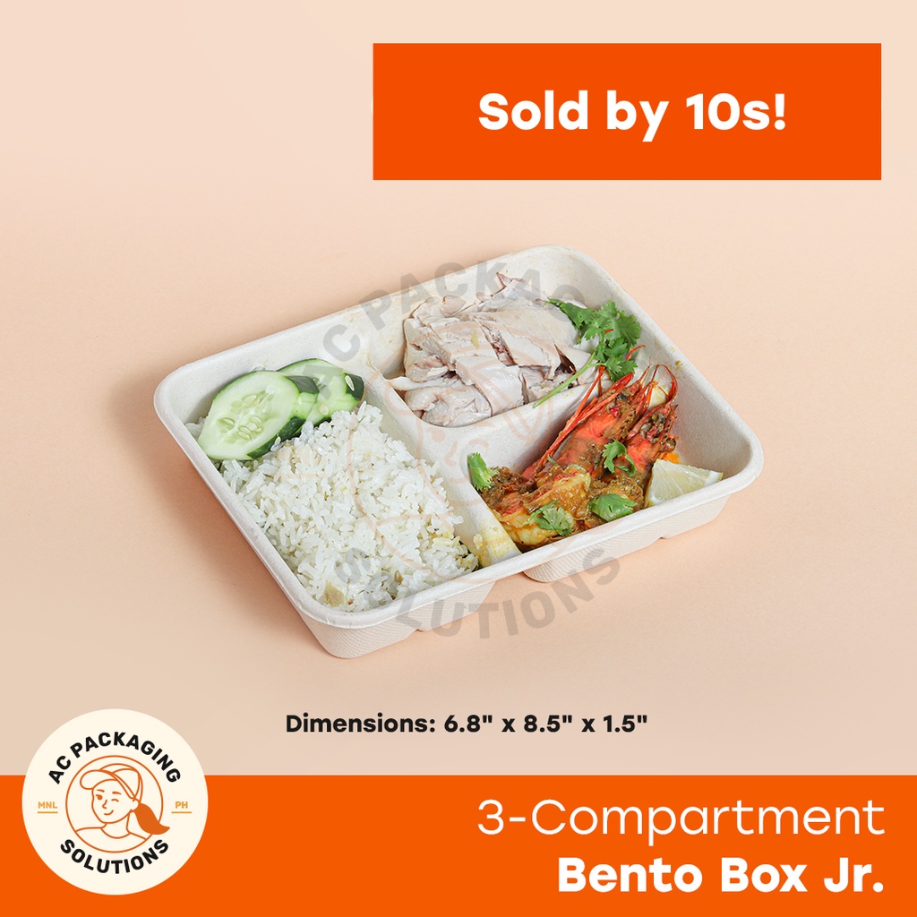 (10 PCS) Bento Meal Boxes 3 and 4 Compartment Sugarcane Bagasse
