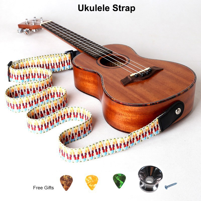 Ukulele Strap Rainbow Webbing Belt with PU Leather Ends | Shopee ...