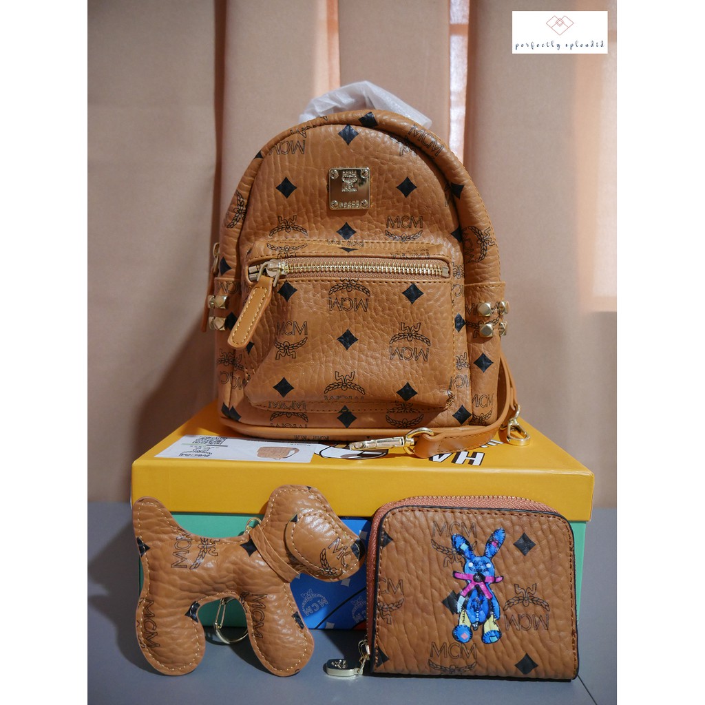 MCM Mini Backpack Set In Cognac Color Top Grade Quality with Box