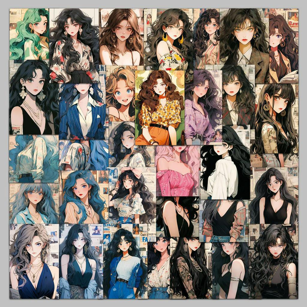 50Pcs High Beauty Hong Kong Style Girl Stickers for Suitcases Mobile Phone Cases Laptop Helmet