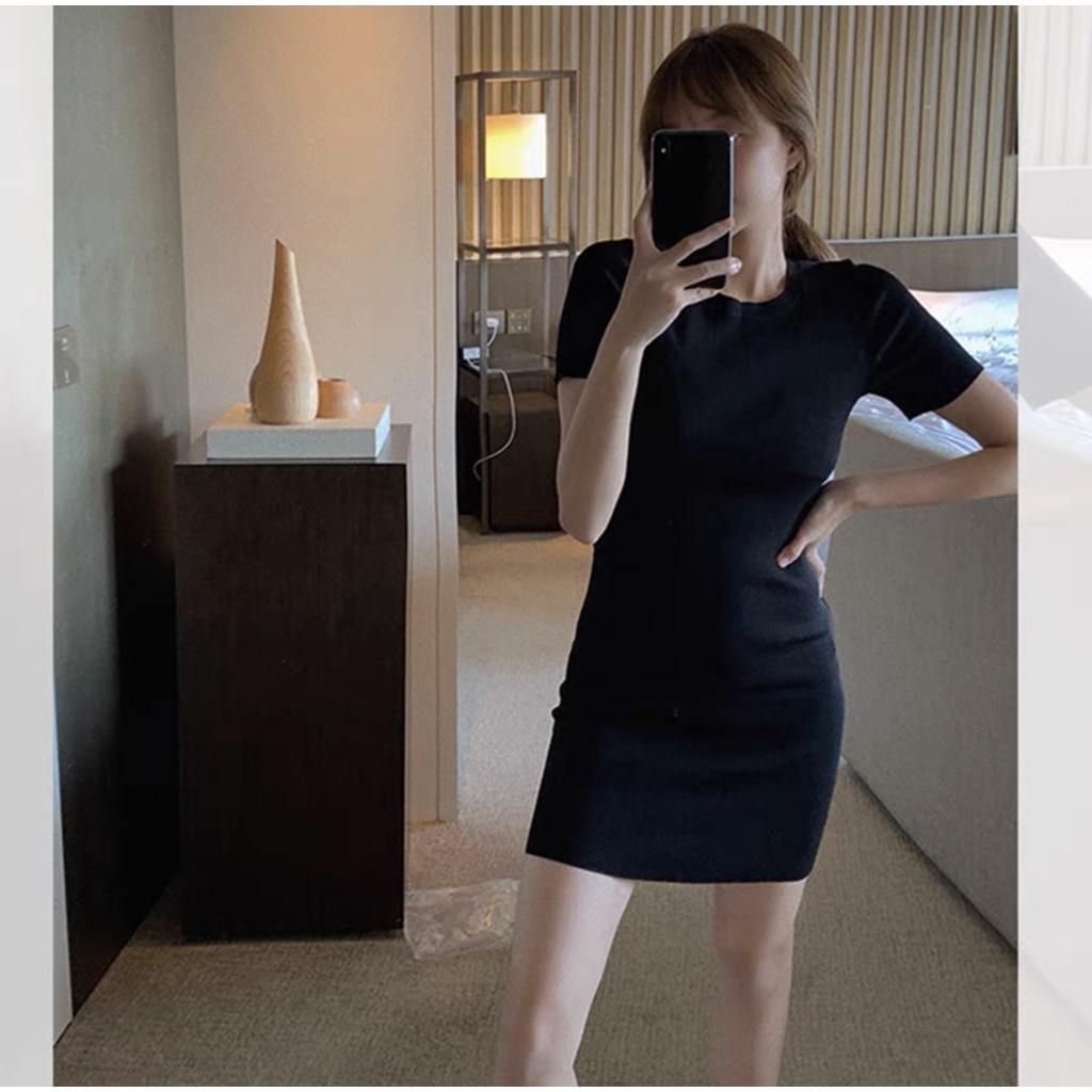 round-neck-knit-tela-dress-plain-semi-fashion-fit-free-size-shopee