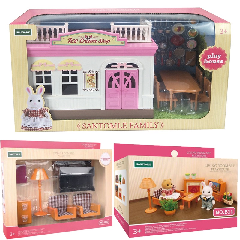 【Ready Stock】Kids Dollhouse Toys Forest Family Villa 112 Furniture Set