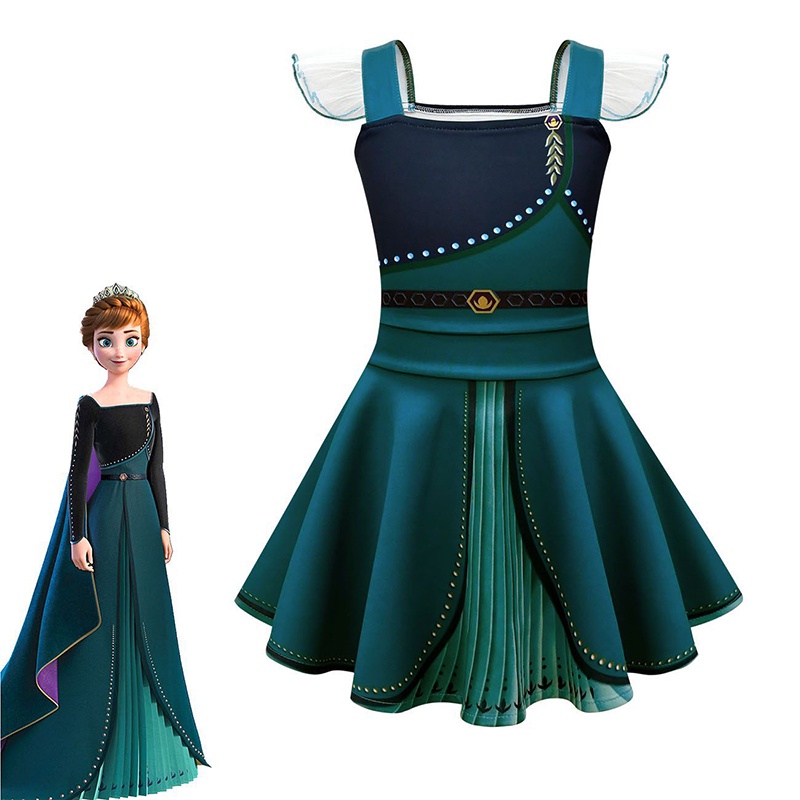 Disney Frozen Princess Dress for Girls Green all Gown Carnival Clothing  Kids Snow Queen Anna Dresses | Shopee Philippines