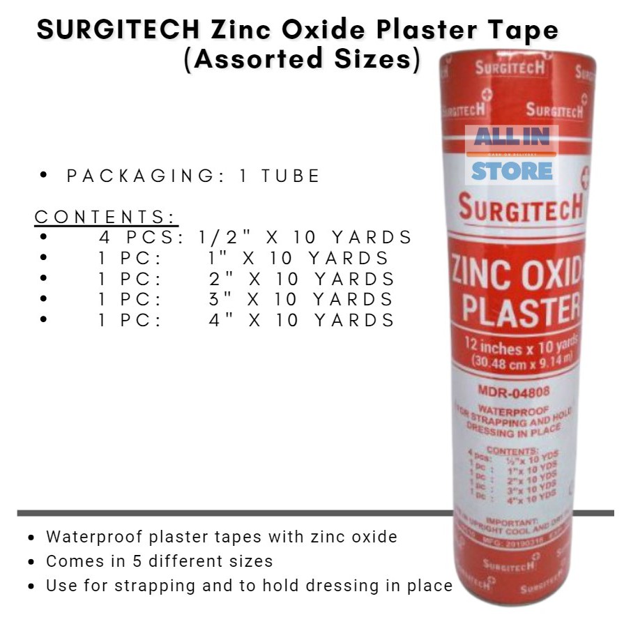 (ALL-Z) SURGITECH Zinc Oxide Plaster Tape (Assorted 5-Sizes) | Shopee ...