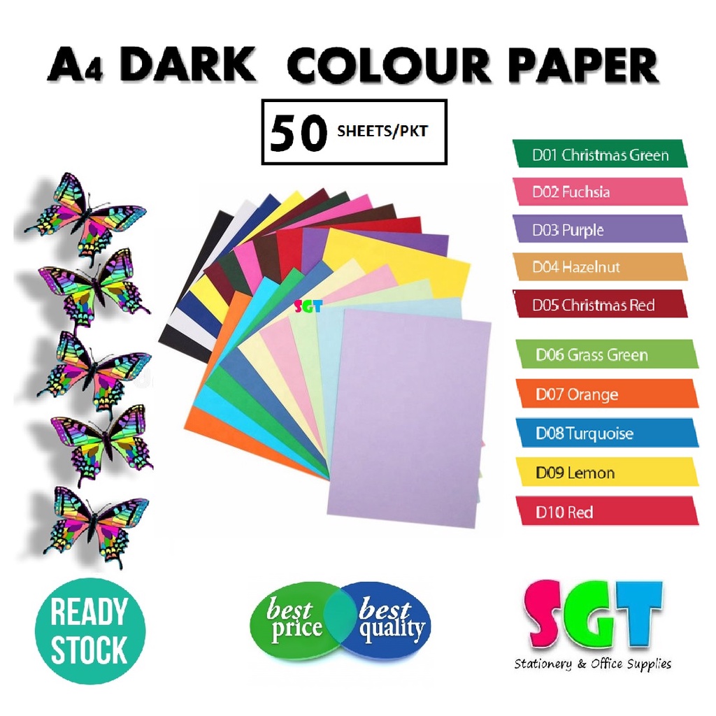 SGT A4 Colour paper 80gsm 10 Colour Mixed ( Light / Dark ) 50's/Pack ...