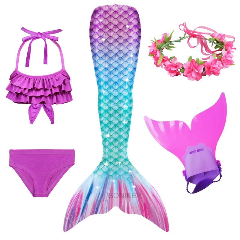 New Girls Mermaid Tail Swimsuit With Flipper Children the Little ...