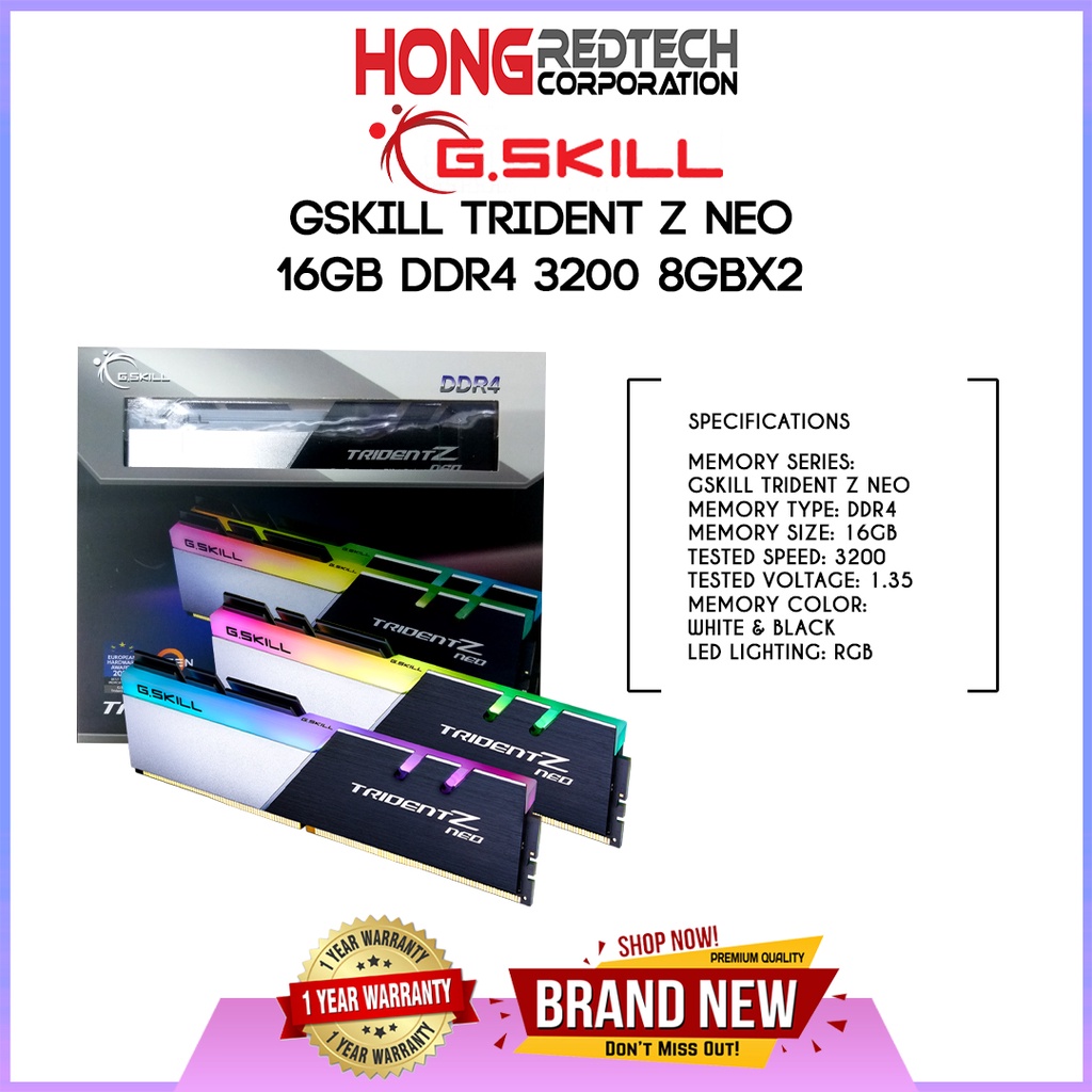 G.SKILL TRIDENT Z NEO 16GB DDR4-3200 8GBx2 RAM / MEMORY | Shopee ...