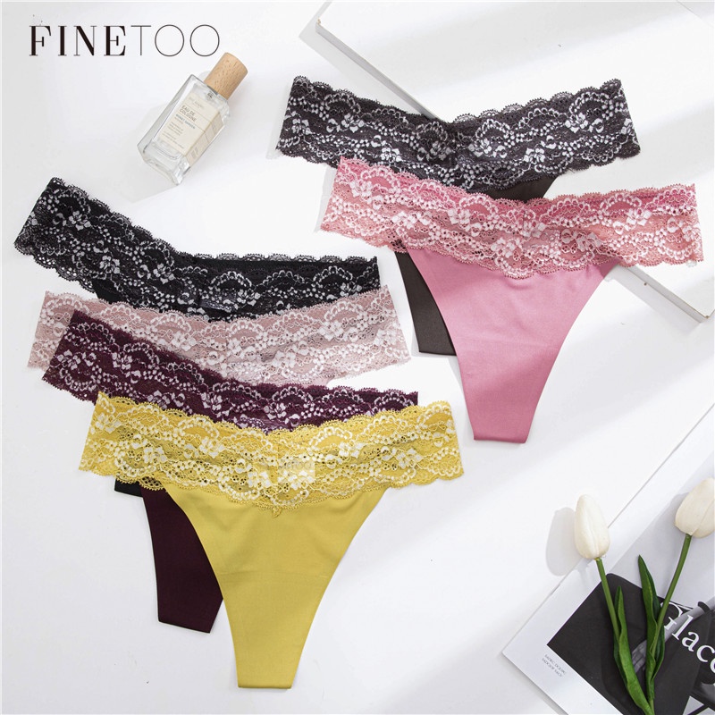 Finetoo Low Waist Lace Thongs Sexy Panties S-L Women Floral T-Back ...