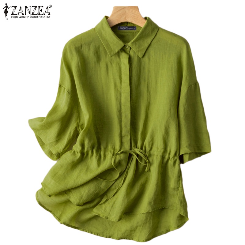 ZANZEA Women Casual Loose Solid 3/4 Sleeve Button Down Front Tops ...