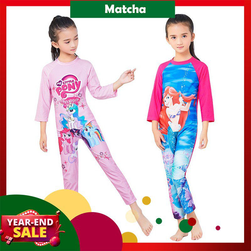 Matcha | Cartoon Kids Swimsuit One Piece Girl Long Sleeved Muslim ...