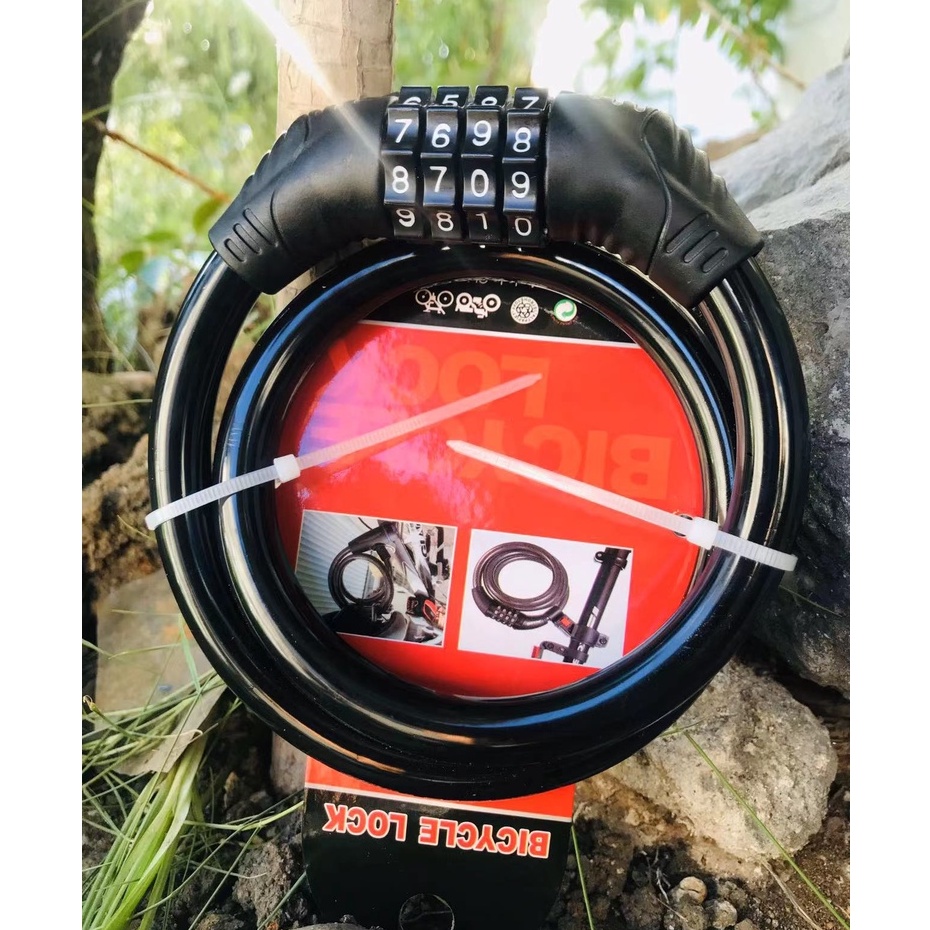 Bike Lock 4 Digit Code Combination Bicycle Security Lock 1200 mm x 12 mm Steel Cable Spiral B