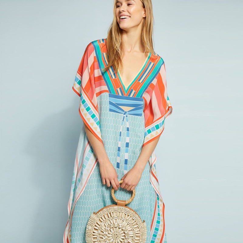 Kaftano Senza Spalline Bohemiano - Vestaglia Estiva Donna Per Spiaggia E Casa