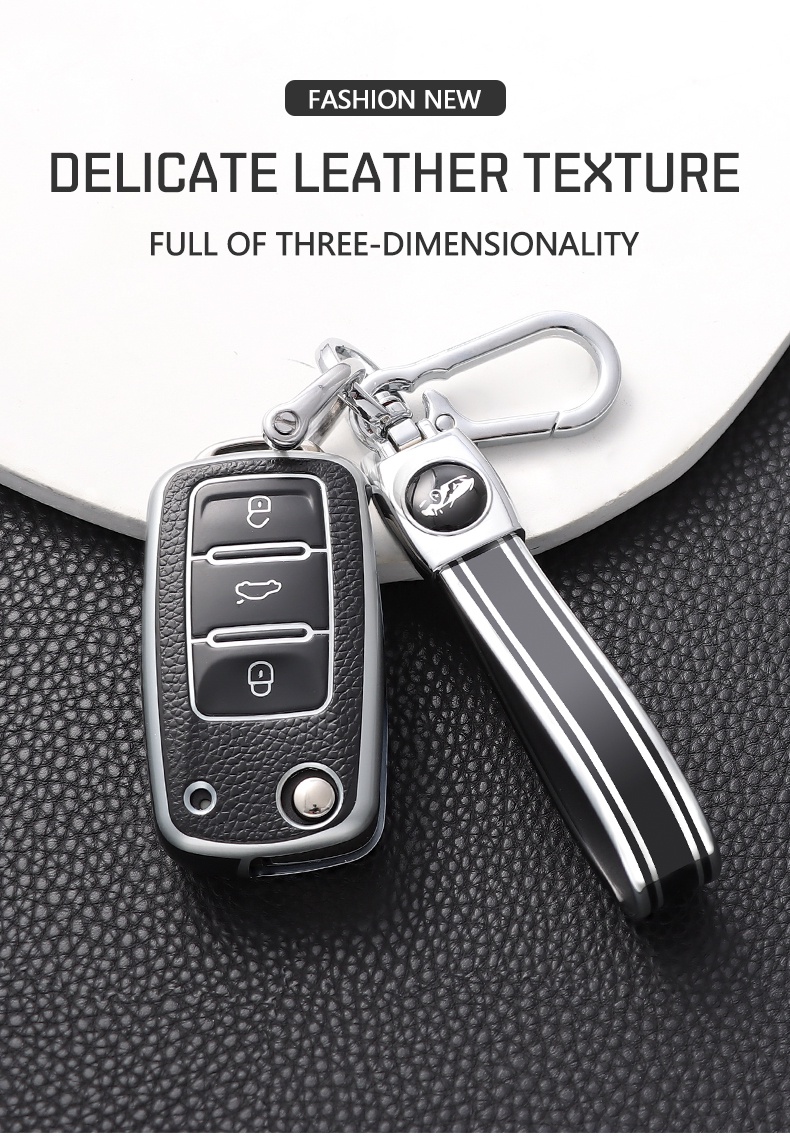 TPU+Leather Car Remote Key Case Cover Shell For Volkswagen For VW Bora ...