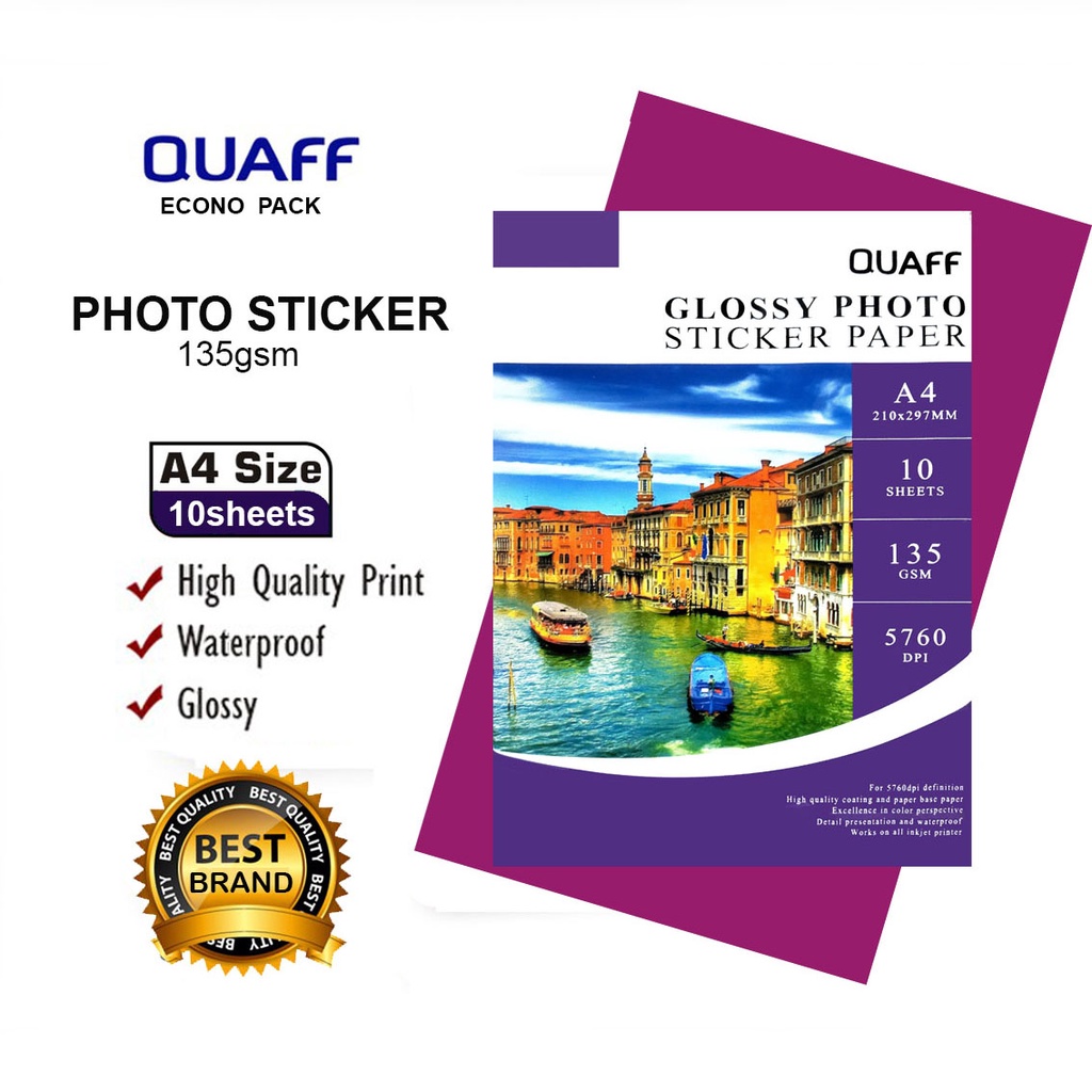 QUAFF Photo Sticker - Ultra Glossy White - Econo Pack (A4) 10s | Shopee ...