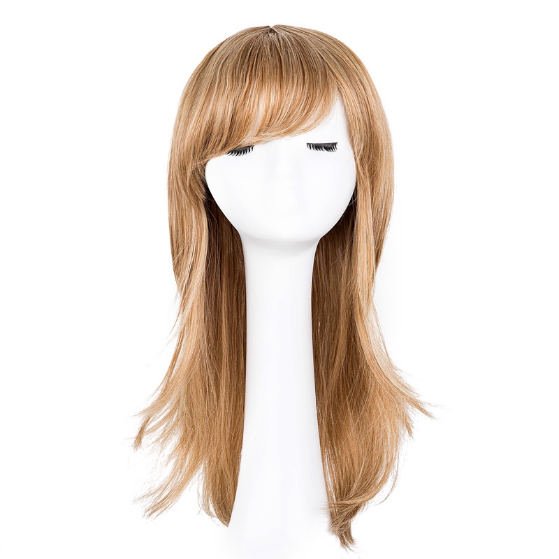 2022 New Fei Show Medium Wavy Wig Synthetic Heat Resistant Fiber Inclined Bang Cos Play Hair 