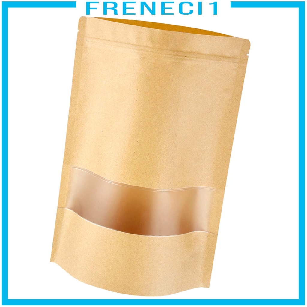 Freneci Resealable Food Bags Stand Up Bags Pack Kraft Paper Bags With Transparent Window