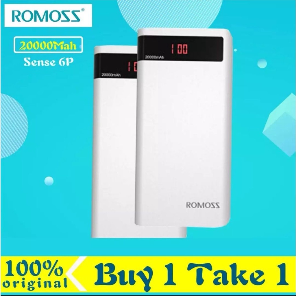 Romoss Sense 6P 20000mah Powerbank (buy 1 take 1) White | Shopee ...