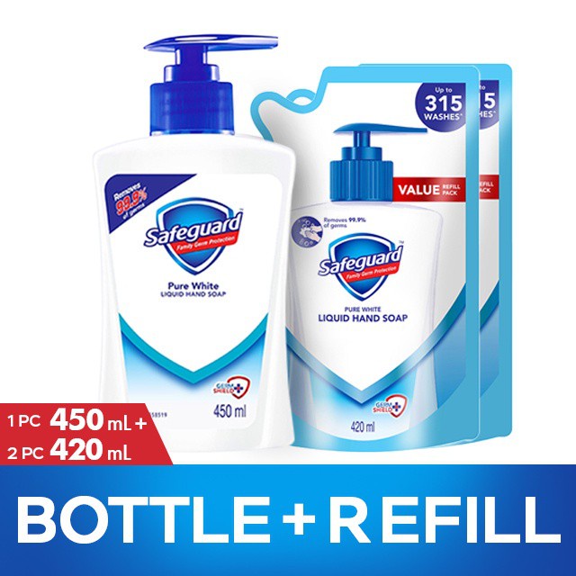 Safeguard Pure White Liquid Hand Soap 450ml 2 Refills 420ml