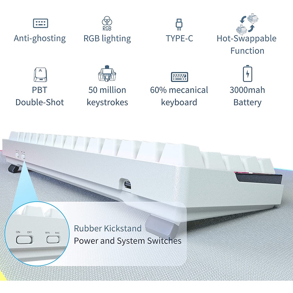 Kemove DK61 Snowfox Wireless Mechanical 60% Layout Keyboard and Hard ...