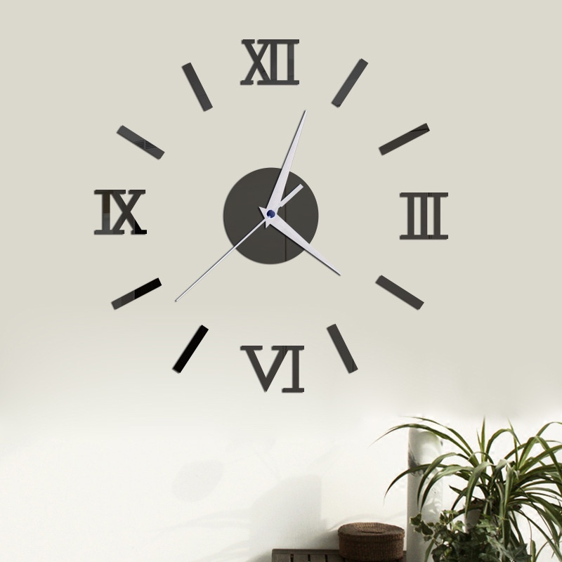 Someday DIY Wall Clock 3D Mirror Sticker Metal Roman Numerals Big Clock ...