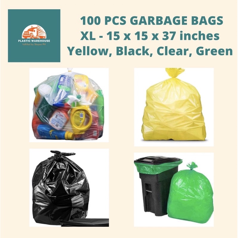 EXTRALARGE HeavyDuty Garbage Bags (Black, Yellow, Green, Clear, Black