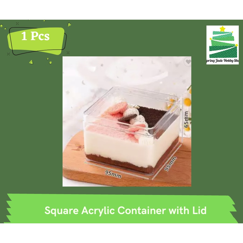 Spring Jade Square Dessert Acrylic Container with lid Food Grade