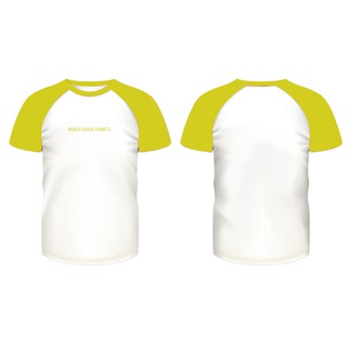 White shirt with store yellow sleeves