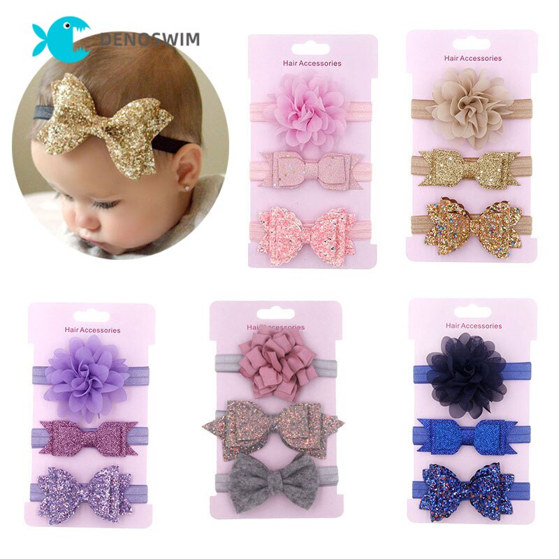 3Pcs/set Elastic Baby Headband Set For Girls Bow Soft Lace Flower Kids ...