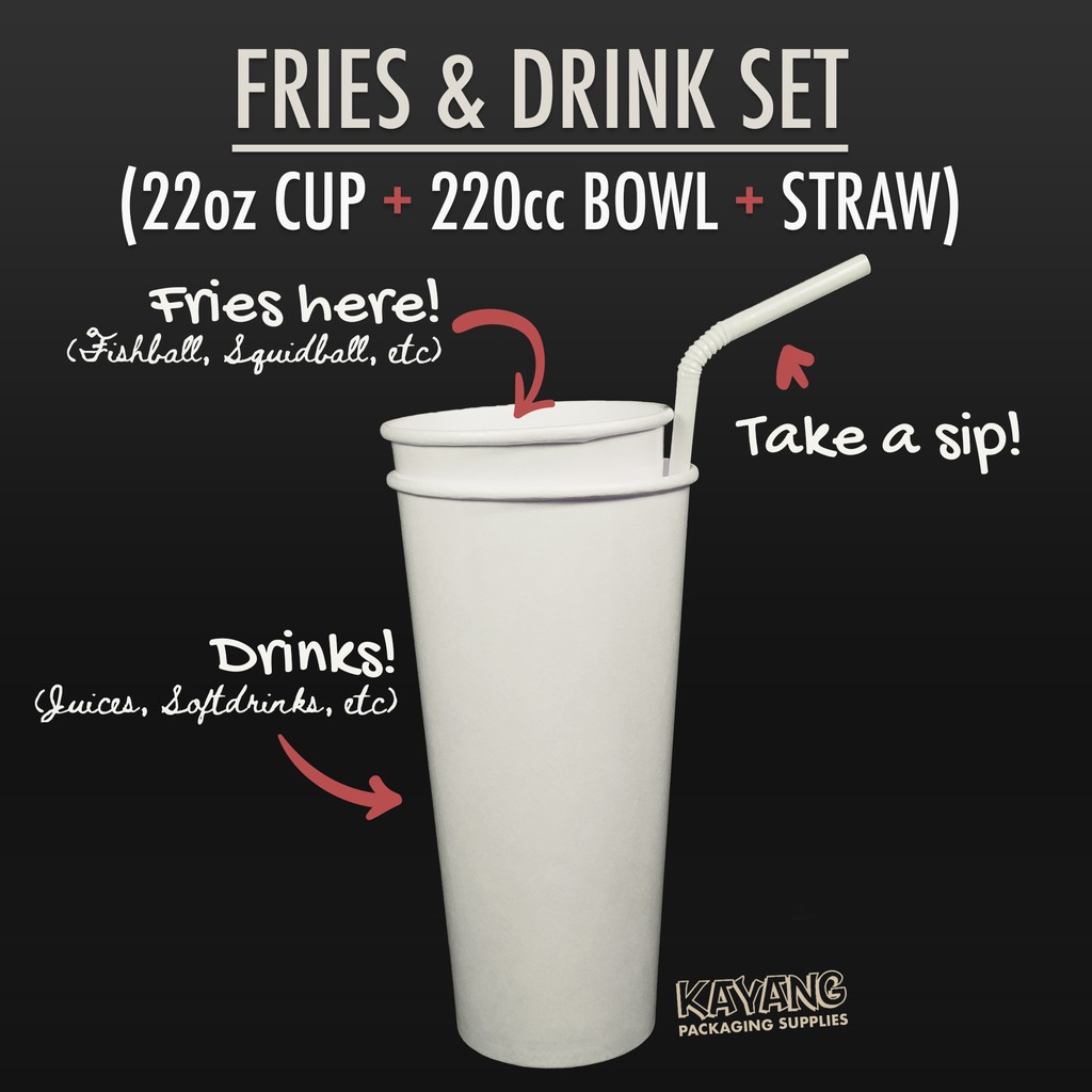 CUP ERA Paper Bowl Paper Cup Paper Straw - FRIES WITH DRINK CUP AND BOWL  COMBO 3.00 per set - plain white cup and bowl 4.00 per set - generic print  cup