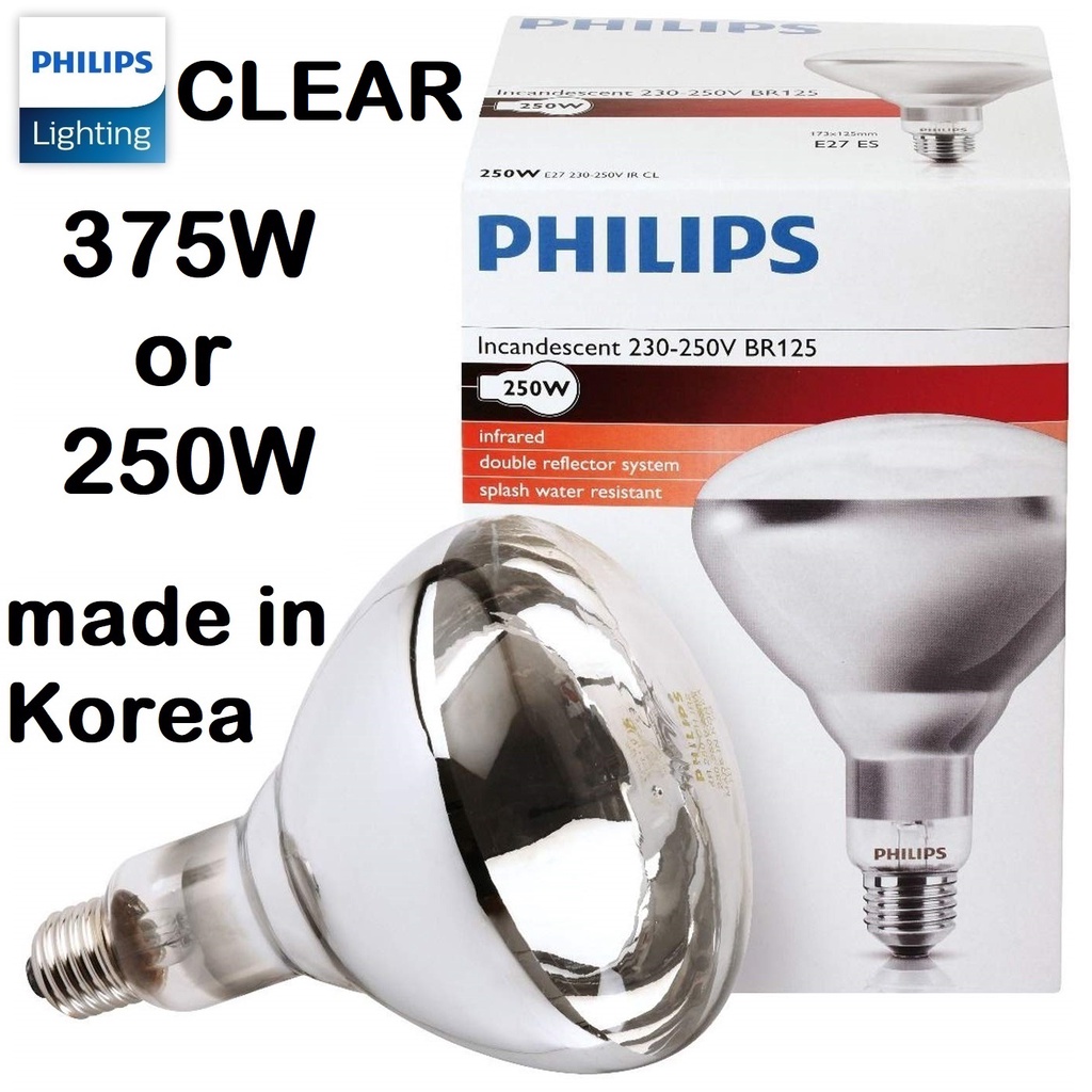 Philips Heat Lamp Bulb CLEAR Infrared Infared Incandescent R125 IR 375W